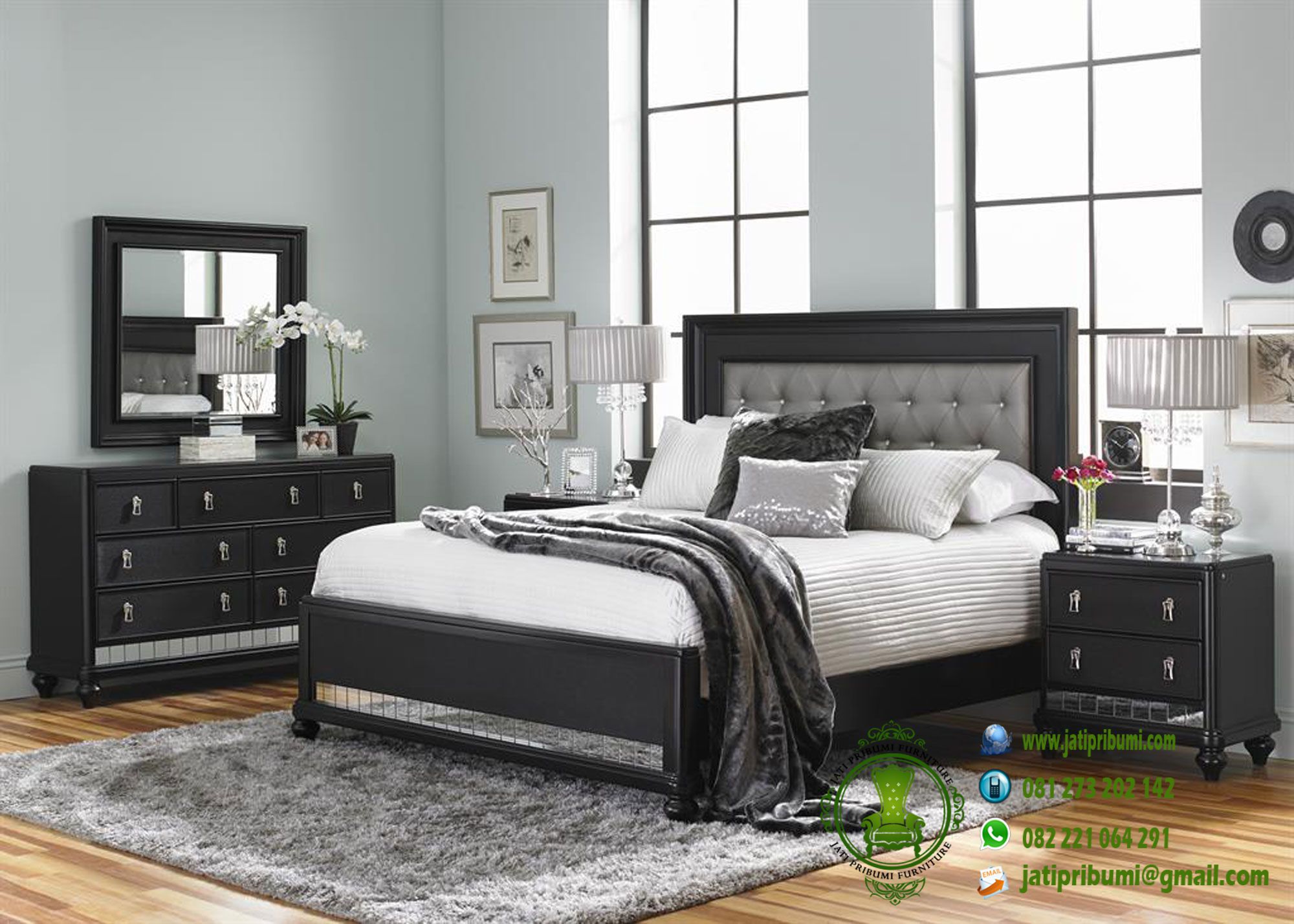set tempat tidur minimalis warna hitam